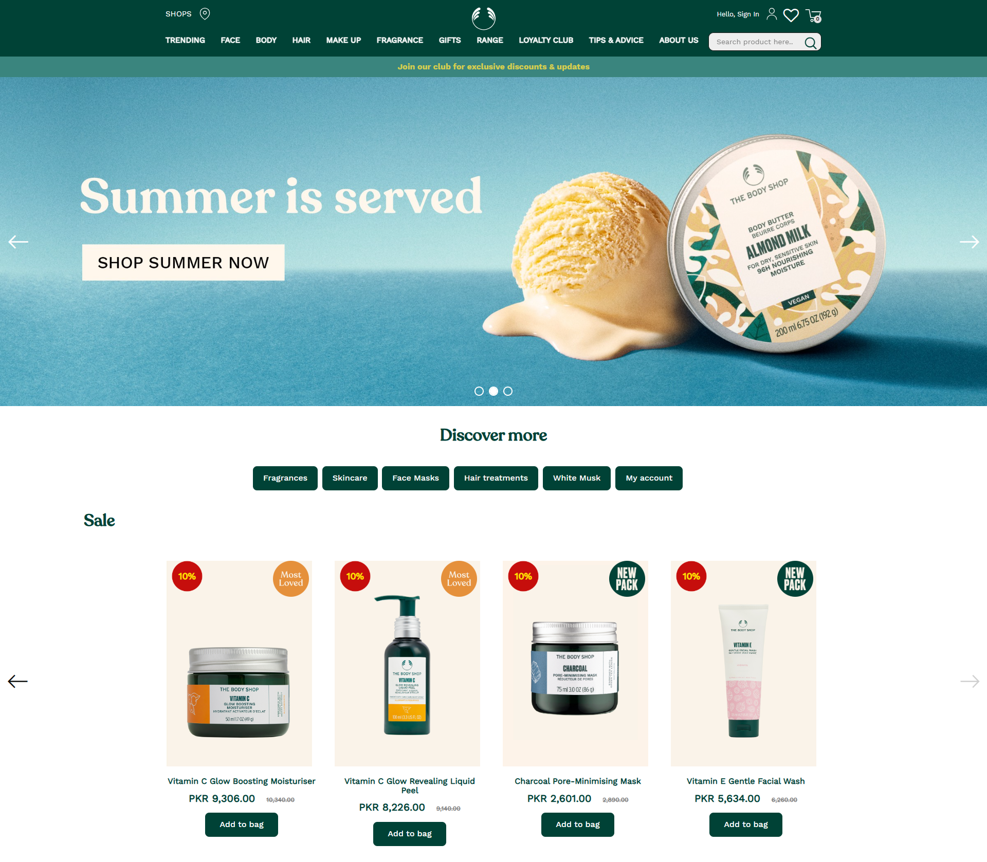Modern e-commerce website interface with product showcase